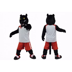 Black Panther Mascot Costume with Basketball Uniform Full Body Cartoon Big Cat Character Outfit