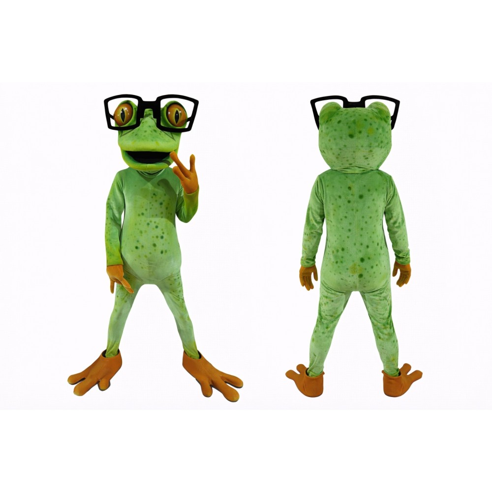 Frog Mascot Costume with Glasses Full Body Cartoon Frog Character Outfit for Events, Parties & Promotions