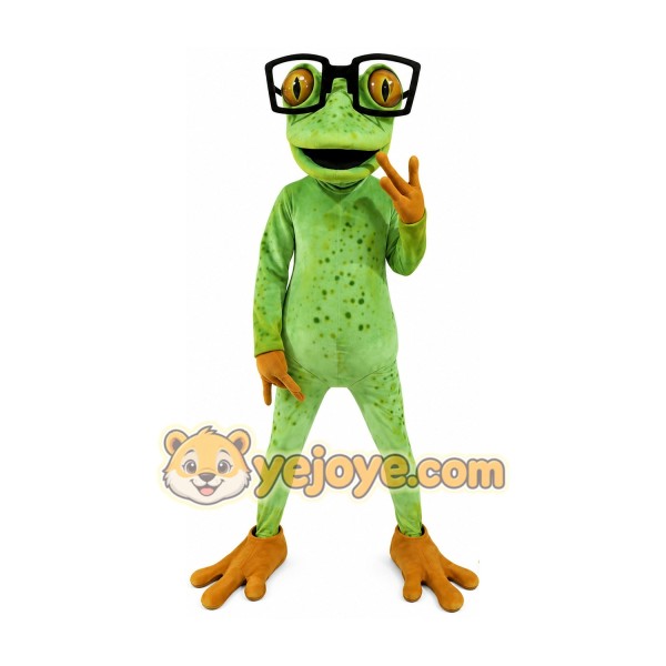 Frog Mascot Costume with Glasses Full Body Cartoon Frog Character Outfit for Events, Parties & Promotions