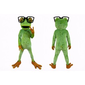 Frog Mascot Costume with Glasses Full Body Cartoon Frog Character Outfit for Events, Parties & Promotions
