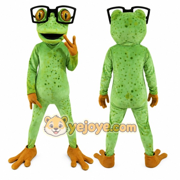 Frog Mascot Costume with Glasses Full Body Cartoon Frog Character Outfit for Events, Parties & Promotions