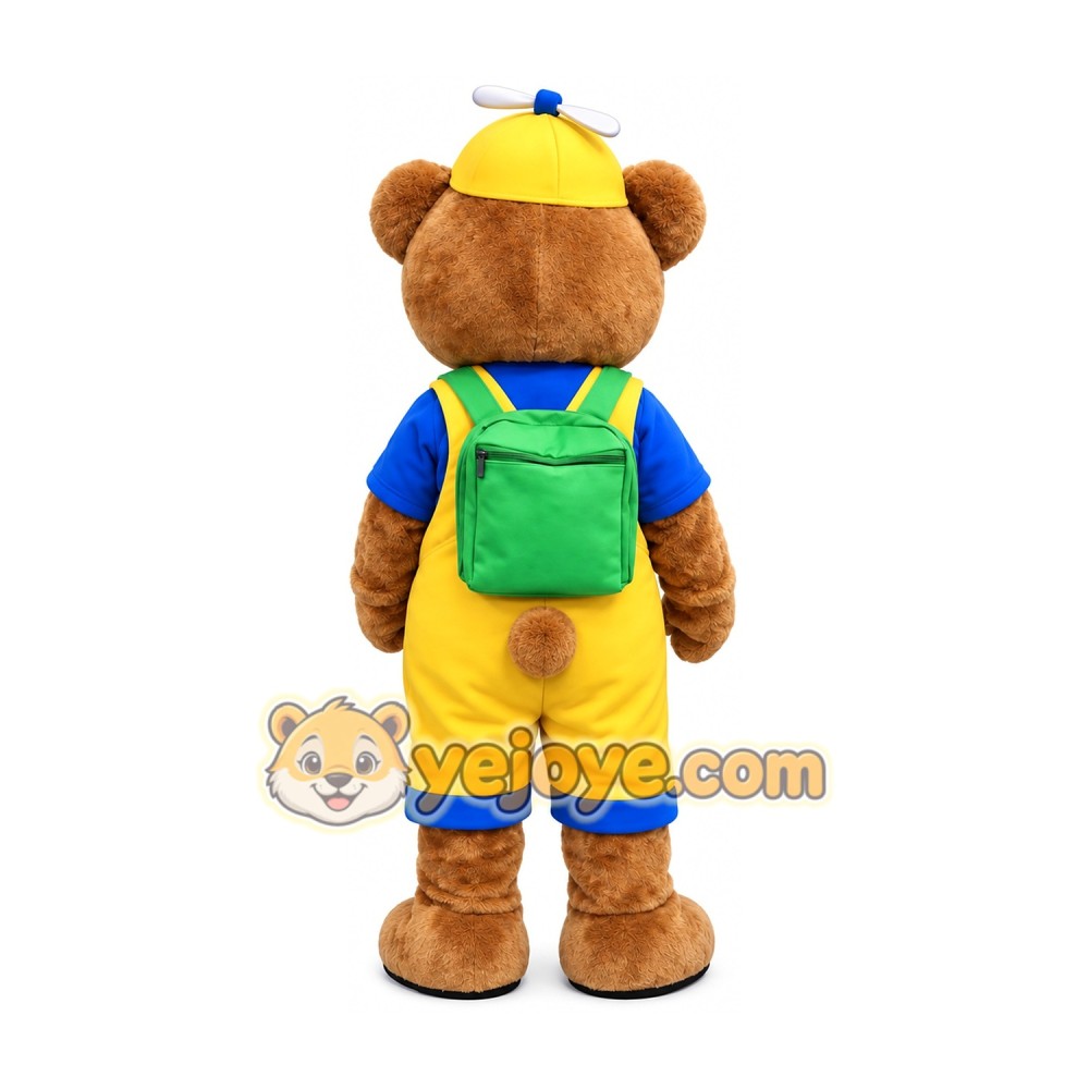 Teddy Bear Mascot Costume with Backpack & Propeller Cap Full Body Cartoon Character Outfit Teddy Bear Mascot Costume with Backpack & Propeller Cap Full Body Cartoon Character Outfit
