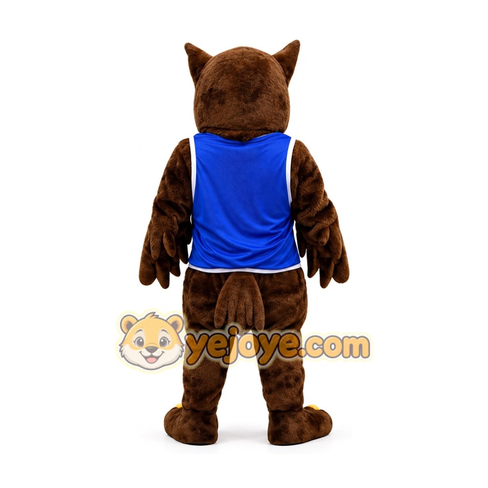 Owl Mascot Costume with Blue Sports Jersey Full Body Cartoon Owl Character Outfit Owl Mascot Costume with Blue Sports Jersey Full Body Cartoon Owl Character Outfit