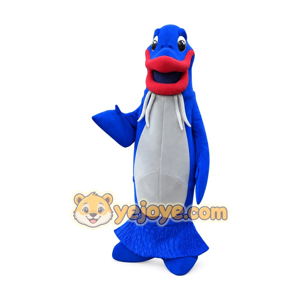Blue Walrus Mascot Costume Full Body Cartoon Sea Animal Character Outfit Blue Walrus Mascot Costume Full Body Cartoon Sea Animal Character Outfit
