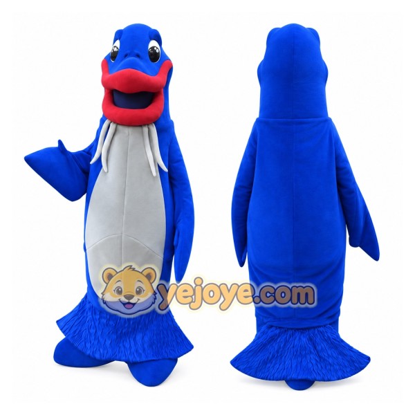 Blue Walrus Mascot Costume Full Body Cartoon Sea Animal Character Outfit