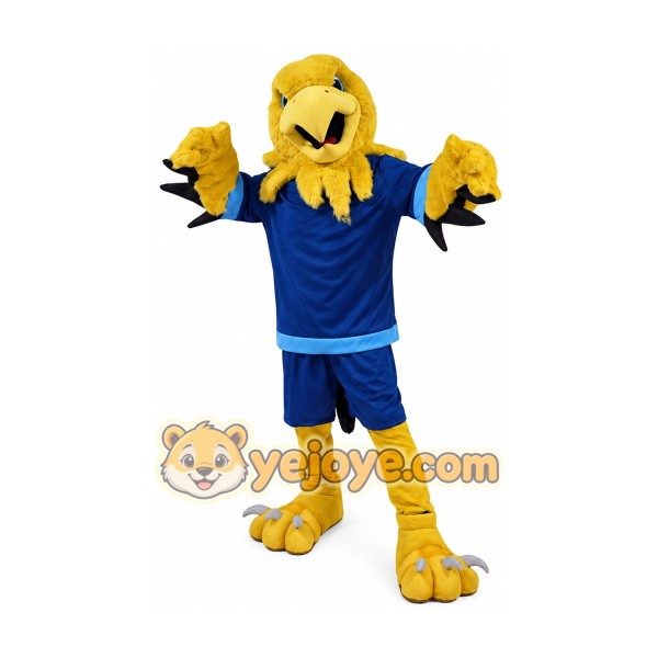 Eagle Mascot Costume with Blue Sports Uniform Full Body Cartoon Bird Character Outfit