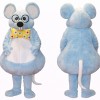 Blue Mouse Mascot Costume with Glasses & Floral Bow Tie Full Body Cartoon Mouse Character Outfit