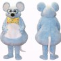 Blue Mouse Mascot Costume with Glasses & Floral Bow Tie Full Body Cartoon Mouse Character Outfit