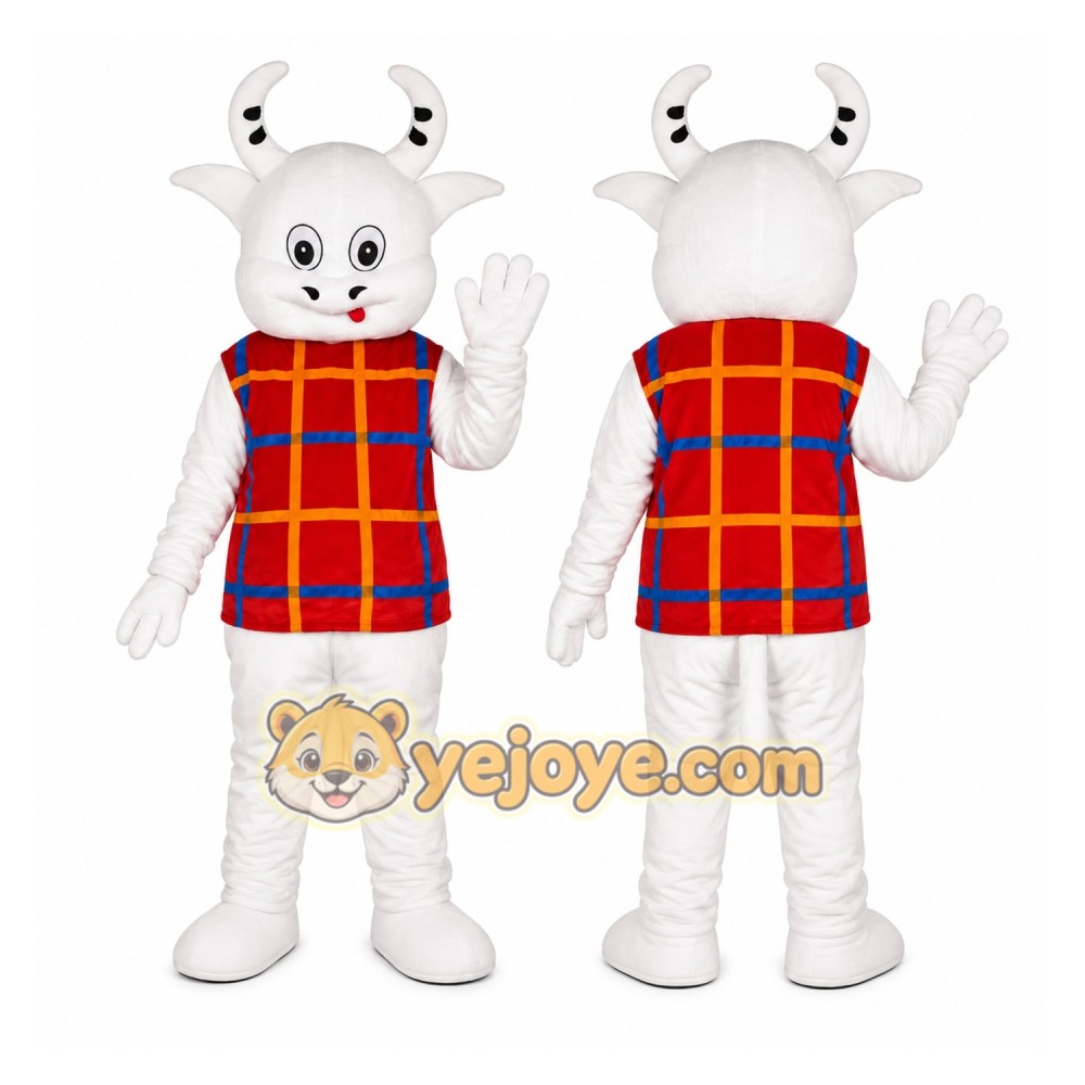 White Cow Plaid Shirt Mascot Costume