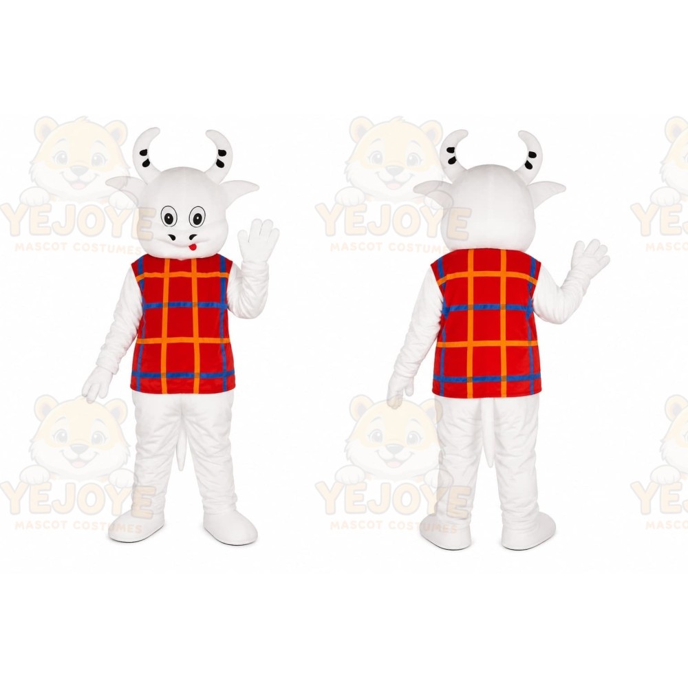 White Cow Plaid Shirt Mascot Costume