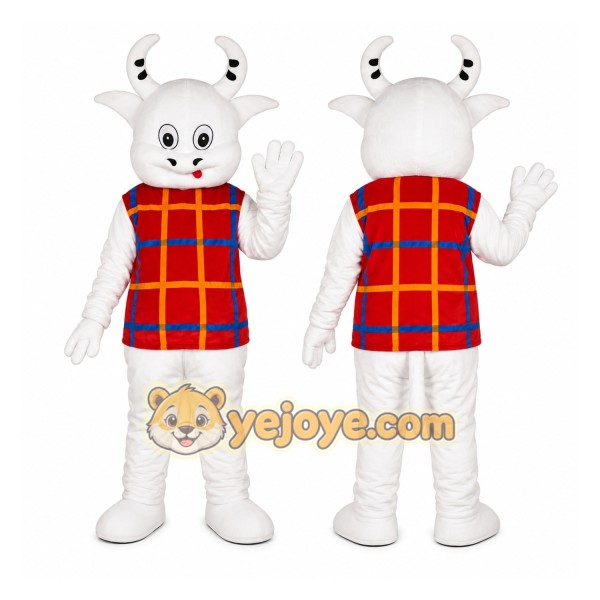 White Cow Plaid Shirt Mascot Costume