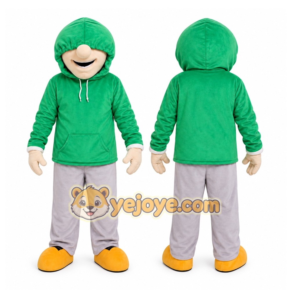 Green Hoodie Boy Mascot Costume Green Hoodie Boy Mascot Costume