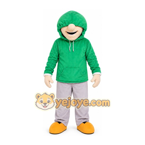 Green Hoodie Boy Mascot Costume