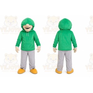 Green Hoodie Boy Mascot Costume