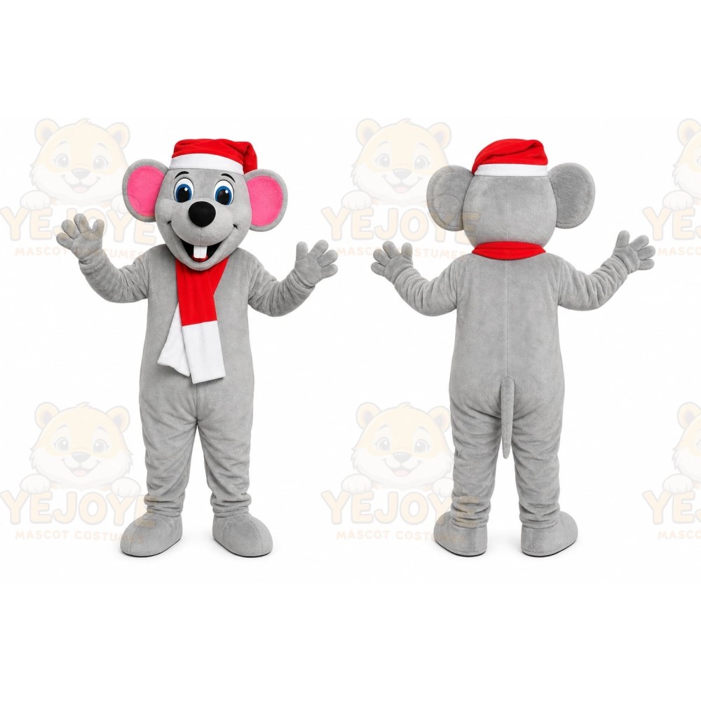 Gray Mouse Santa Mascot Costume