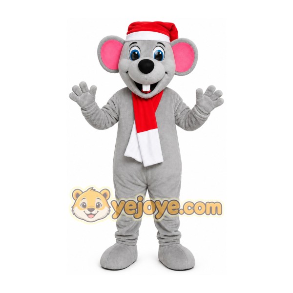 Gray Mouse Santa Mascot Costume