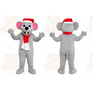 Gray Mouse Santa Mascot Costume