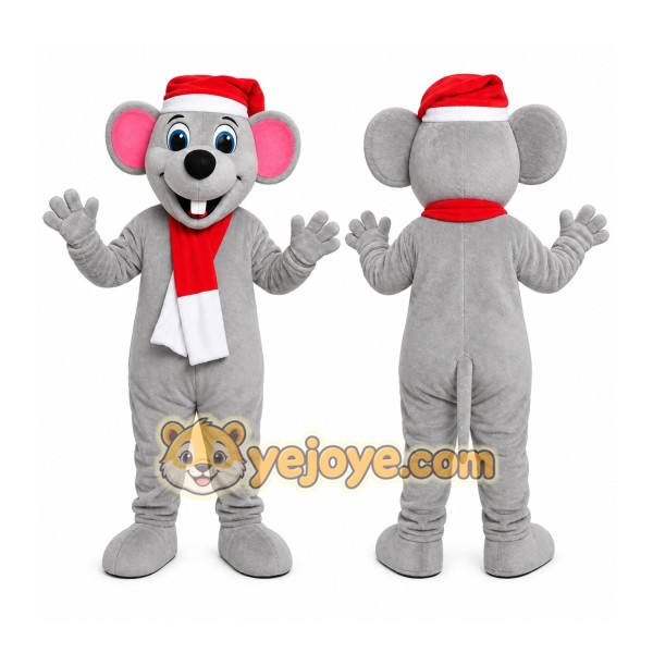 Gray Mouse Santa Mascot Costume