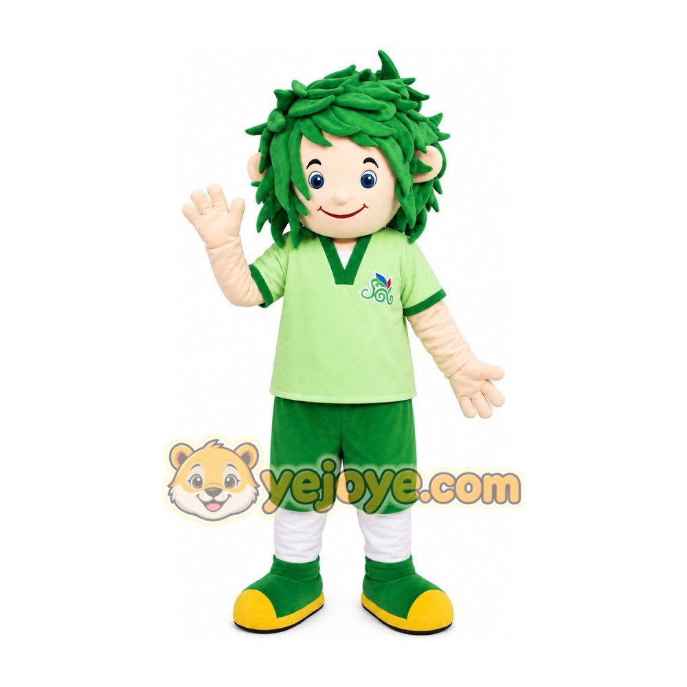 Green Hair Boy Mascot Costume