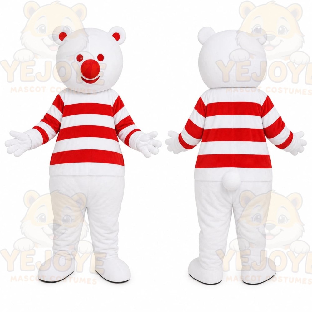 Striped Shirt Polar Bear Mascot Costume