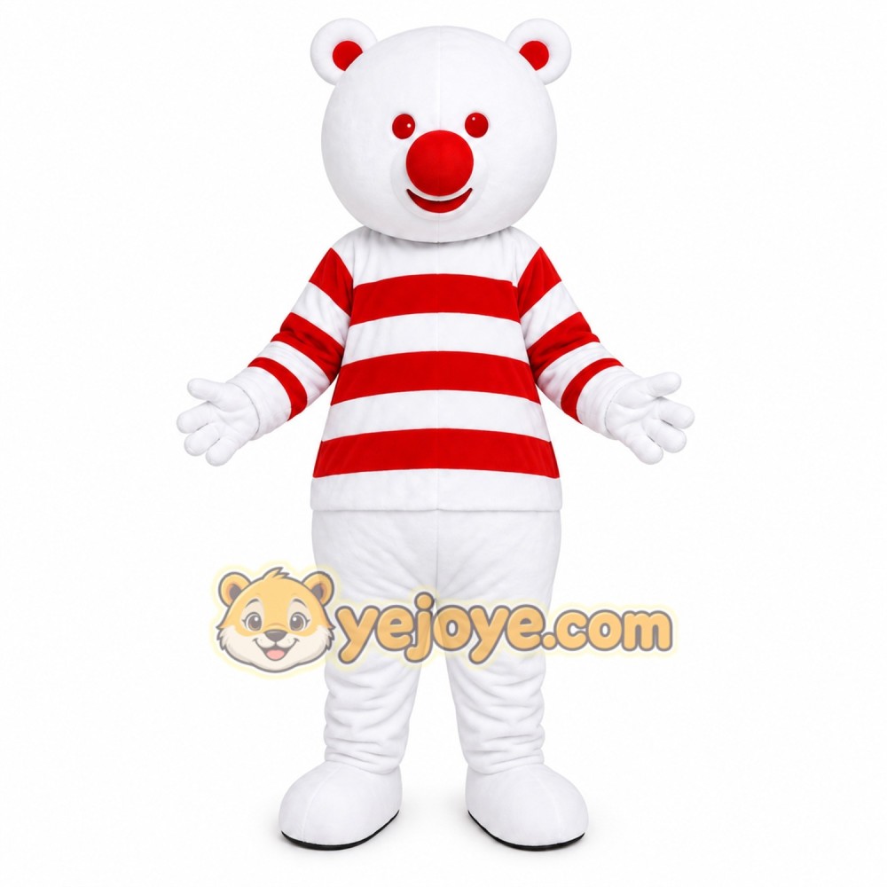 Striped Shirt Polar Bear Mascot Costume Striped Shirt Polar Bear Mascot Costume