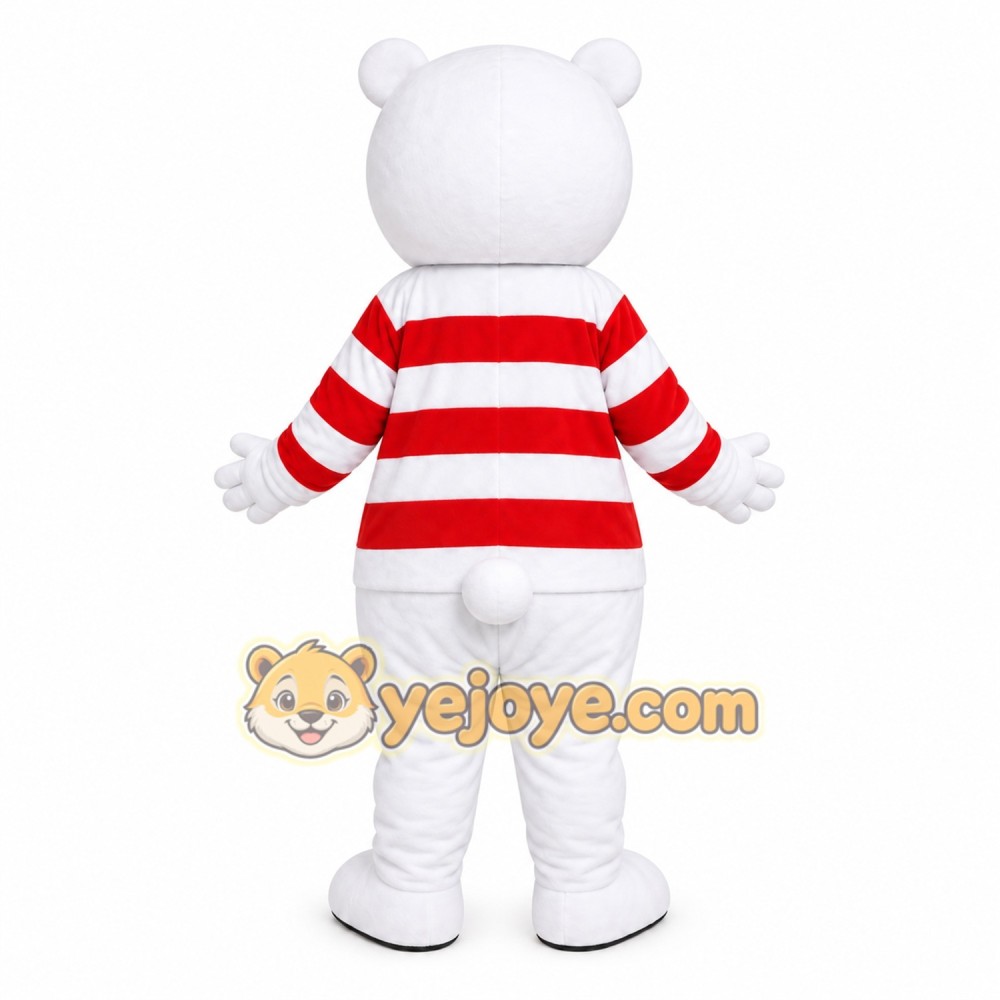 Striped Shirt Polar Bear Mascot Costume Striped Shirt Polar Bear Mascot Costume