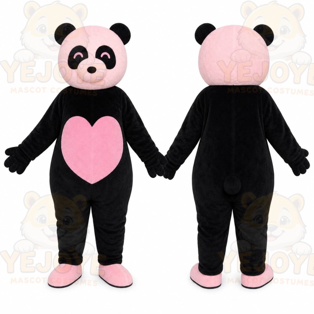 Black Panda Heart Mascot Costume