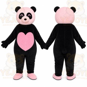 Black Panda Heart Mascot Costume
