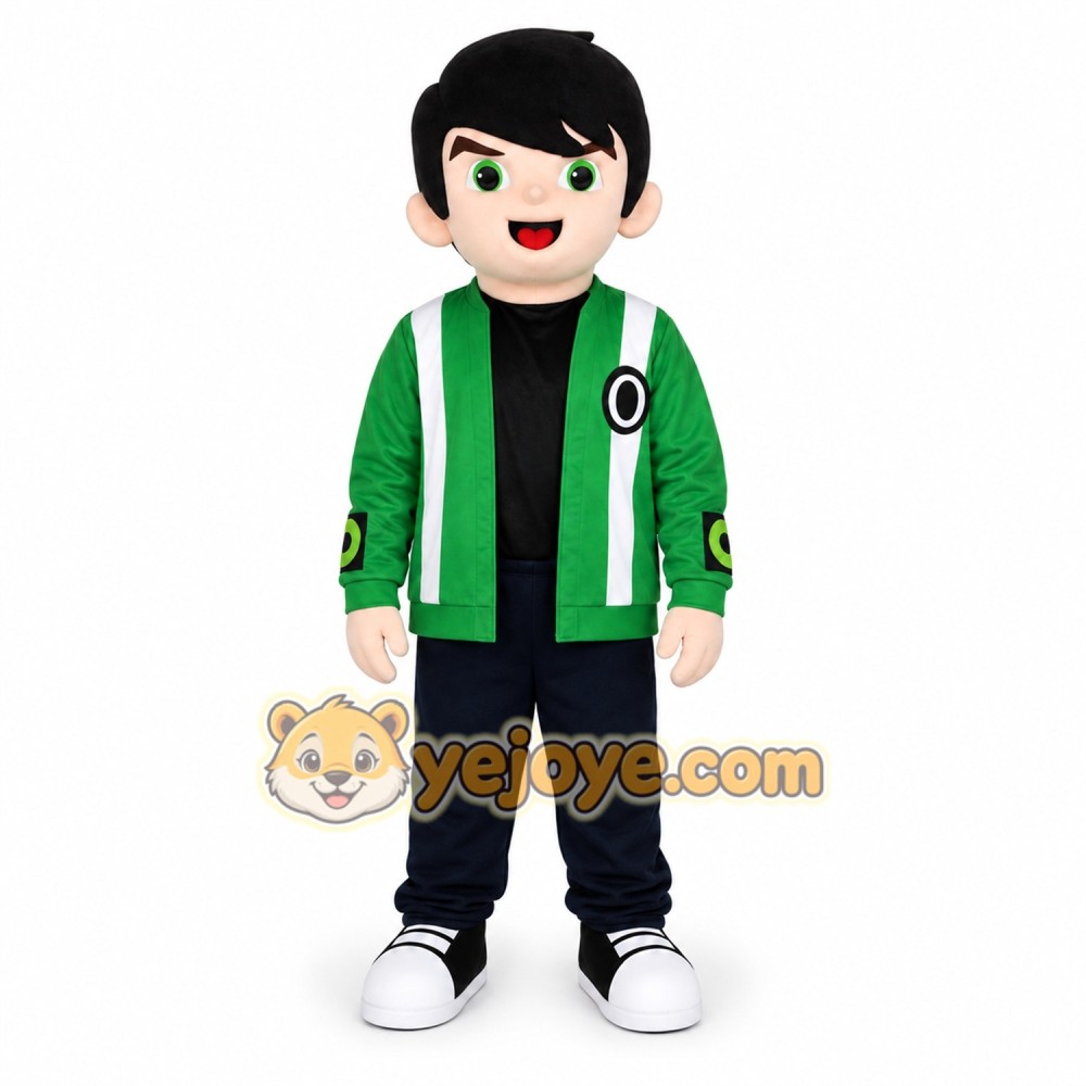 Green Jacket Boy Mascot Costume Green Jacket Boy Mascot Costume