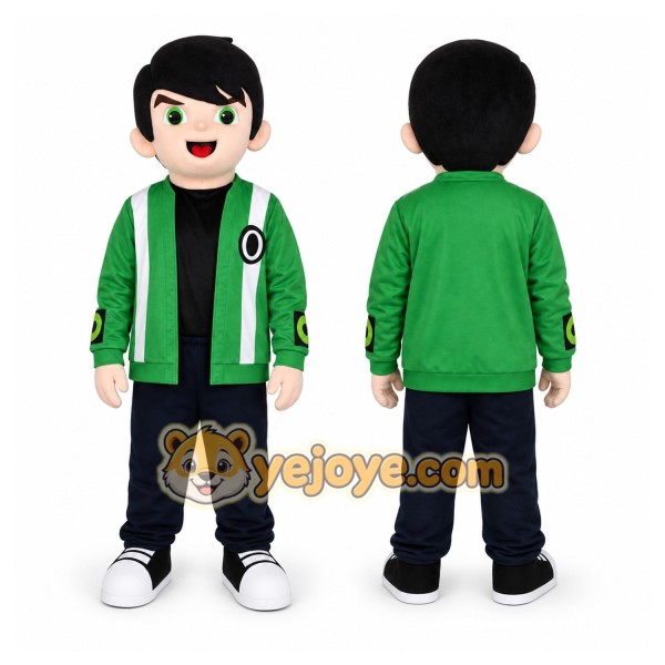 Green Jacket Boy Mascot Costume