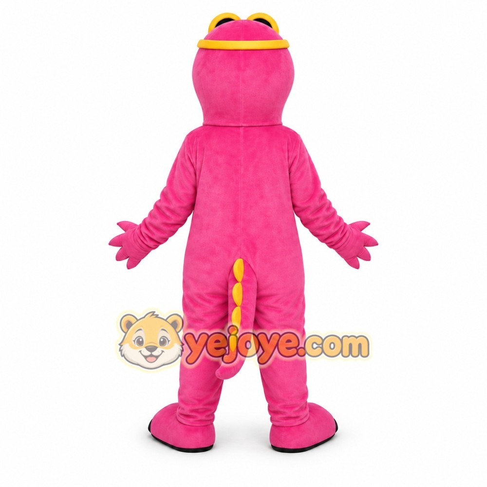 Cute Pink Dinosaur Mascot Costume with Yellow Belly Cute Pink Dinosaur Mascot Costume with Yellow Belly