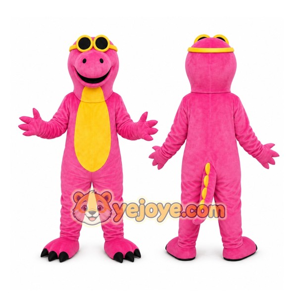 Cute Pink Dinosaur Mascot Costume with Yellow Belly