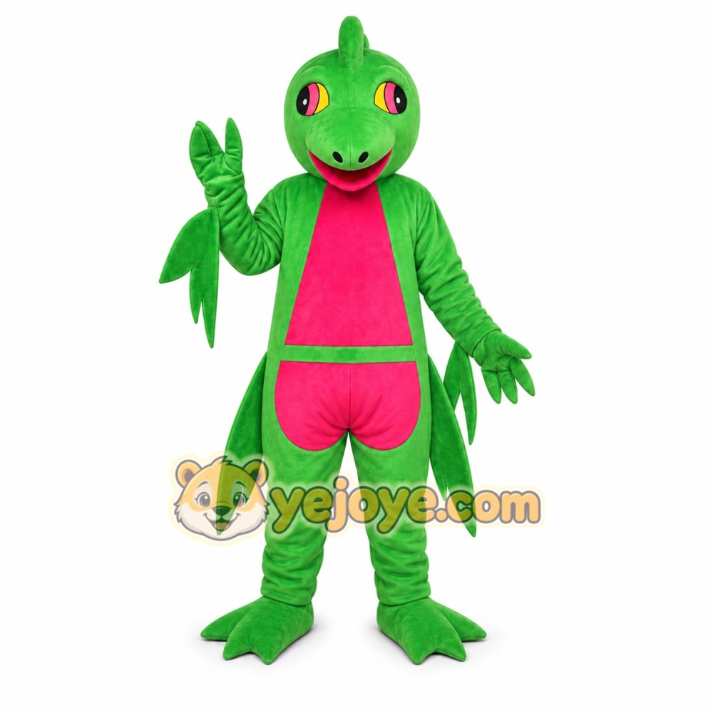 Green Cartoon Dinosaur Mascot Costume with Pink Belly Green Cartoon Dinosaur Mascot Costume with Pink Belly