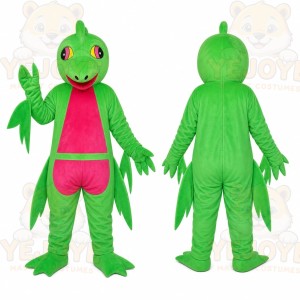 Green Cartoon Dinosaur Mascot Costume with Pink Belly
