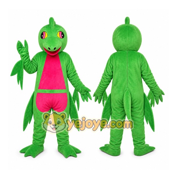 Green Cartoon Dinosaur Mascot Costume with Pink Belly