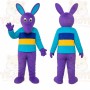 Purple Donkey Mascot Costume with Striped Shirt