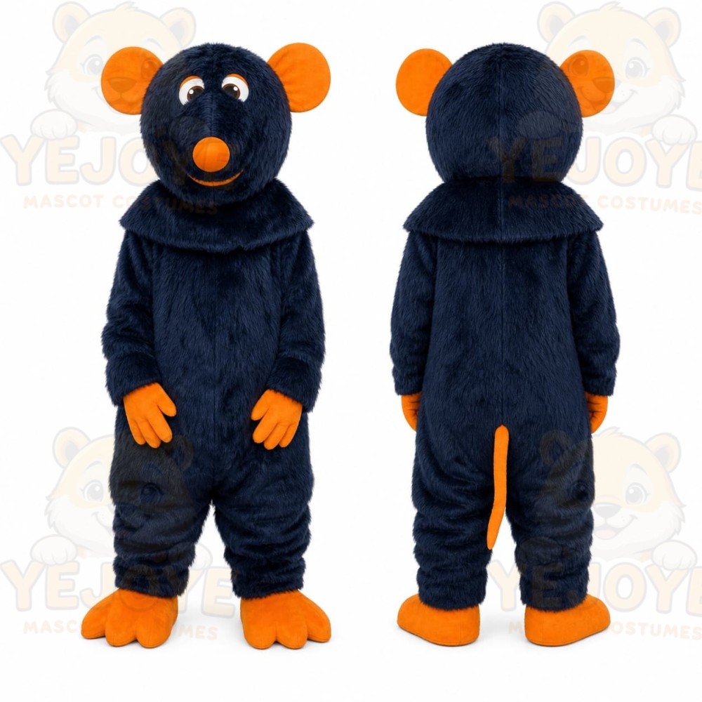 Navy Blue Mouse Mascot Costume with Orange Ears