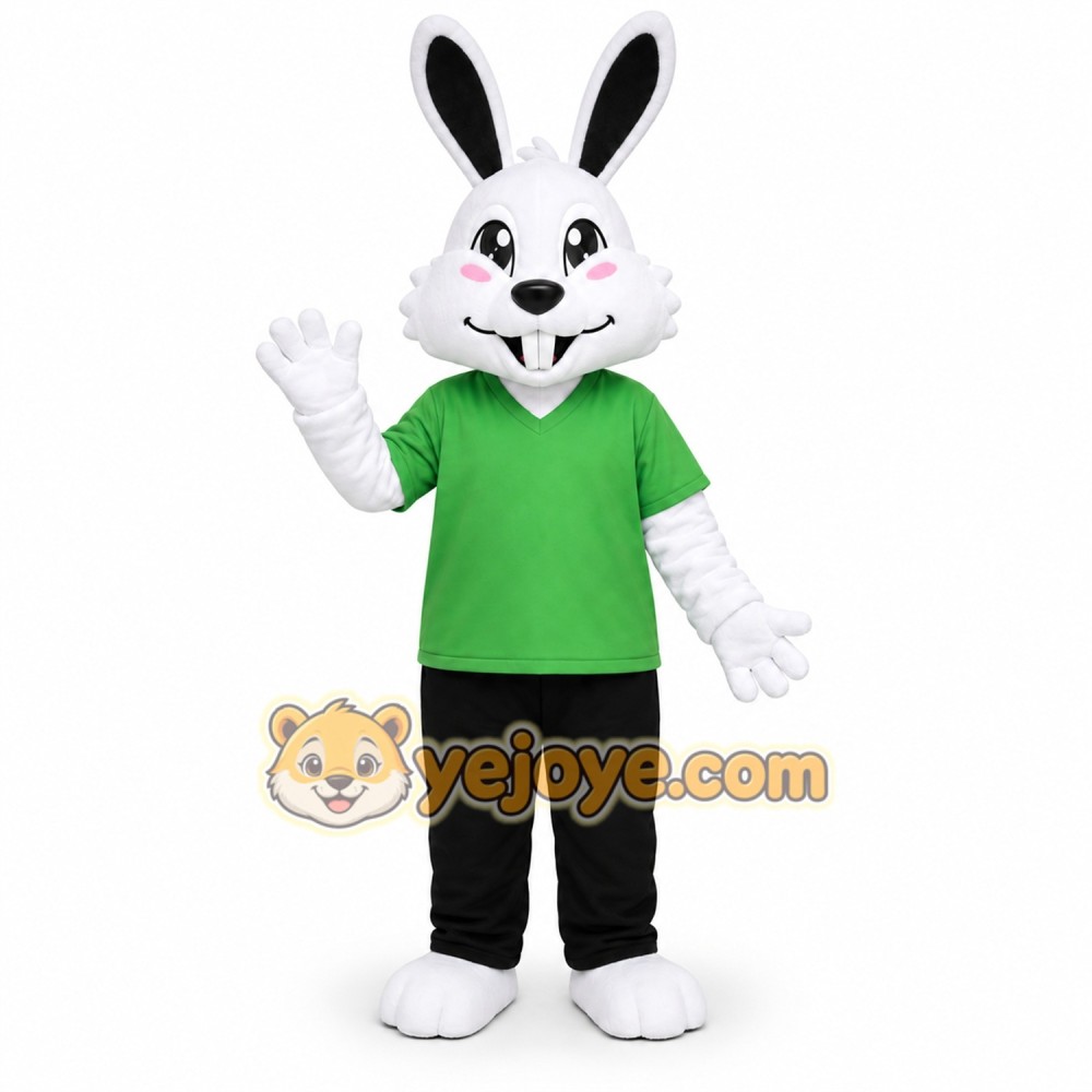 White Rabbit Green Shirt Mascot Costume