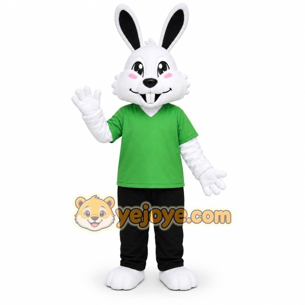 White Rabbit Green Shirt Mascot Costume White Rabbit Green Shirt Mascot Costume