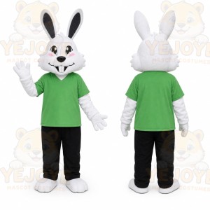 White Rabbit Green Shirt Mascot Costume