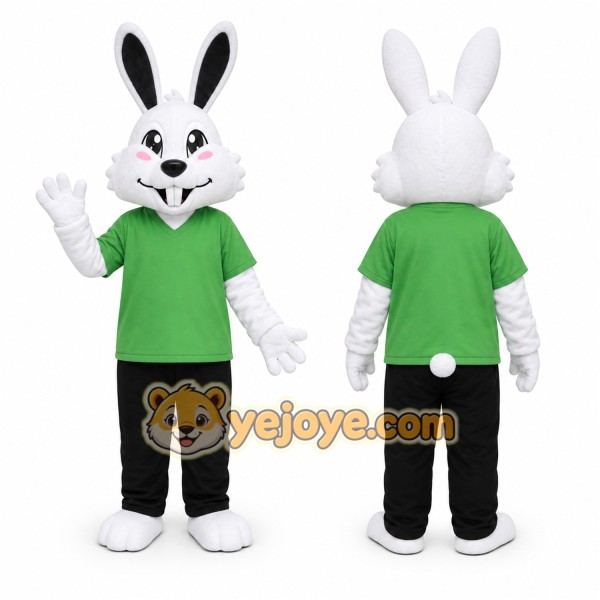 White Rabbit Green Shirt Mascot Costume