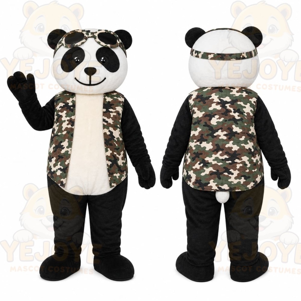 Camo Panda Mascot Costume