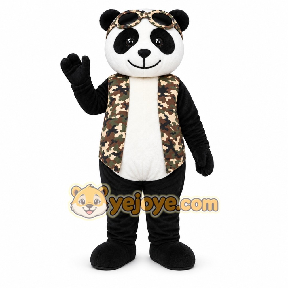 Camo Panda Mascot Costume Camo Panda Mascot Costume
