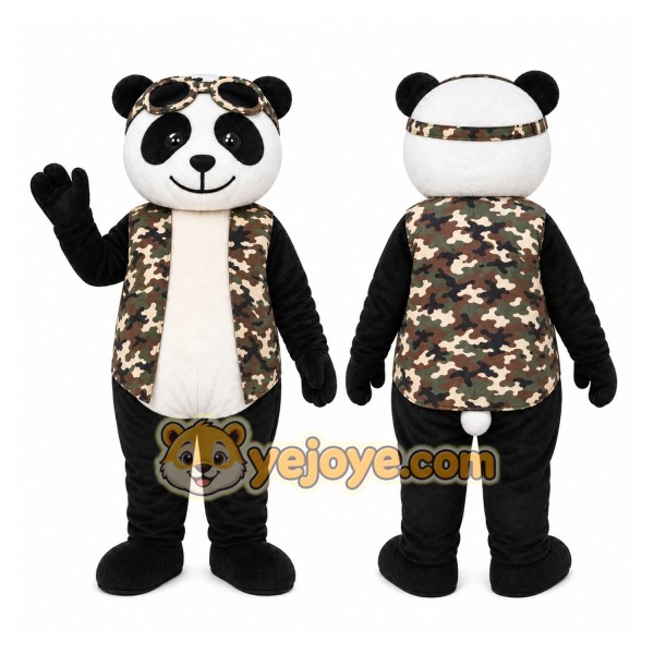 Camo Panda Mascot Costume