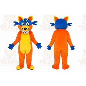 Orange Blue Wolf Mascot Costume
