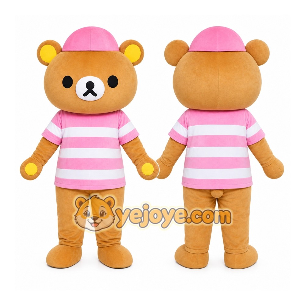 Pink Striped Bear Mascot Costume Pink Striped Bear Mascot Costume