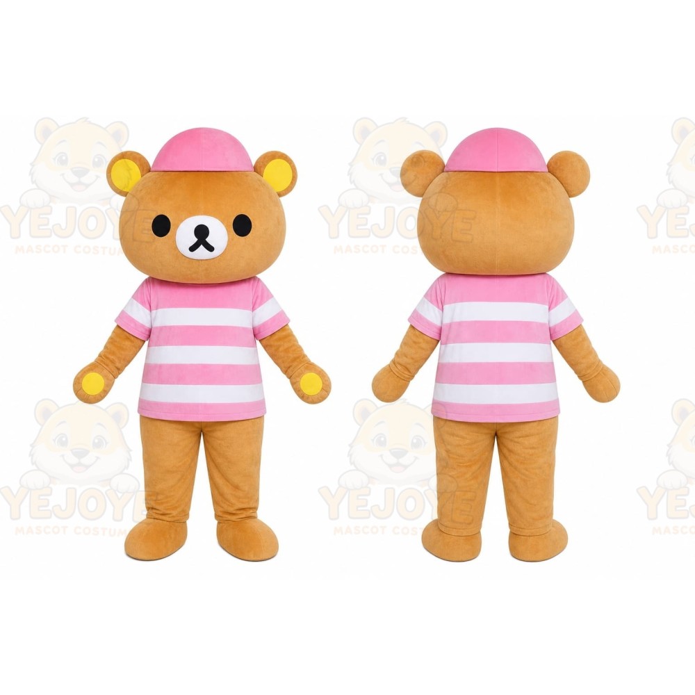 Pink Striped Bear Mascot Costume