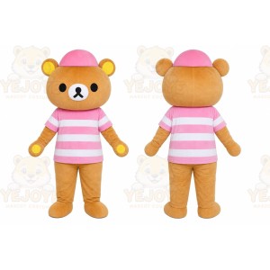 Pink Striped Bear Mascot Costume