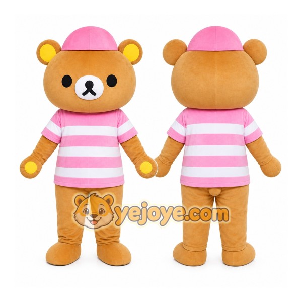 Pink Striped Bear Mascot Costume