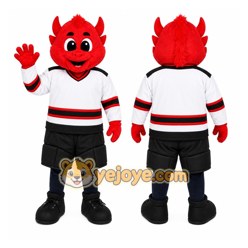 Red Hockey Devil Mascot Costume Red Hockey Devil Mascot Costume